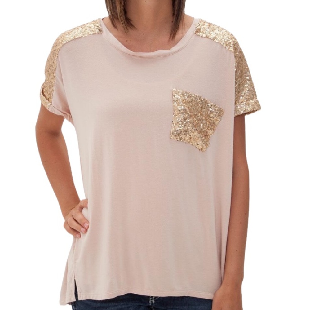 Vici sequin contrast pockets embellished relaxed fit top size S